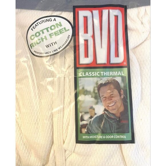 BVD Mens Thermal Long Johns Large 42-44 Cream Underwear Pants & Shirt NWT - Picture 2 of 6
